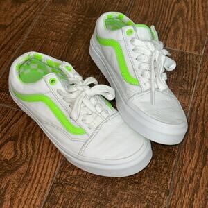 Vans Old Skool Leather White Lime Green shoes